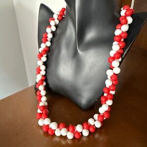 Vintage Red and White Beaded Necklace